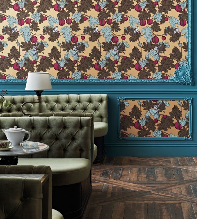 Frutto Proibito Wallpaper - Print Room Blue & Magenta on Metallic Gold - 114/25049 - Cole & Son - Premier Wallcovering