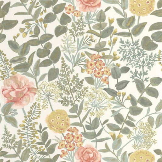 Garden Flowers Soliflore Wallpaper - Rose / Jaune - Casadeco - 200314242 - Premier Wallcovering