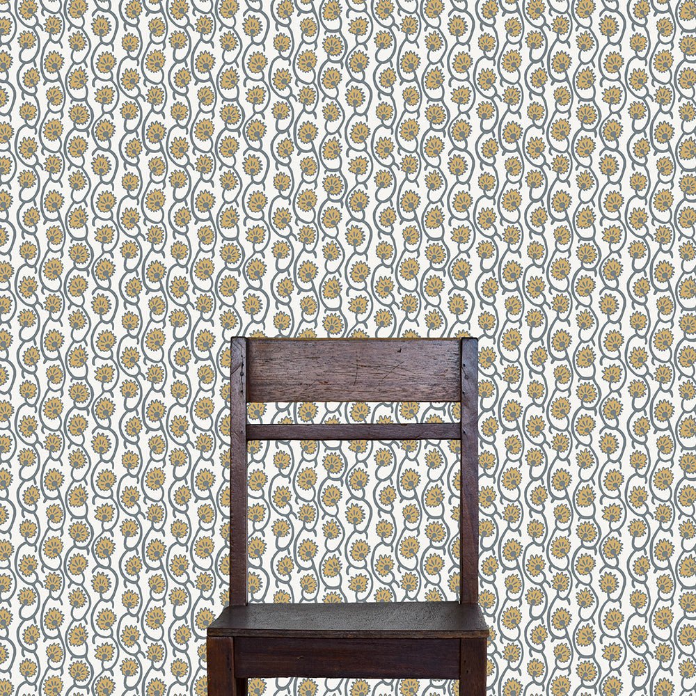 Geranium Stripe Wallpaper - Bude Blue - Smith Yellow - Kempton White - Josephine Munsey - GER-024-019-045 - Premier Wallcovering