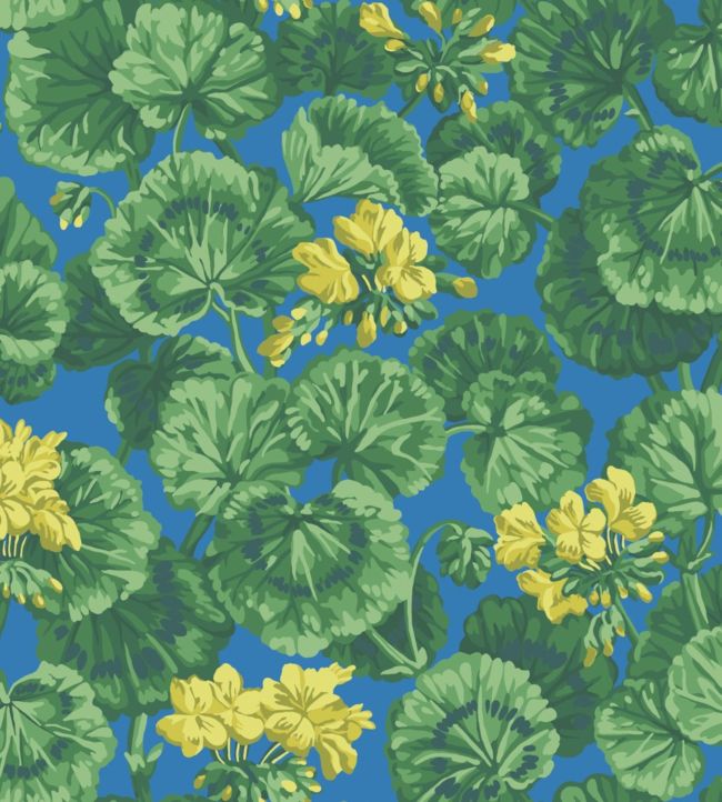 Geranium Wallpaper - Lemon & Forest Greens on Electric Blue - 117/11032 - Cole & Son - Premier Wallcovering
