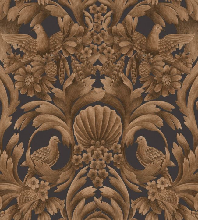 Gibbons Carving Wallpaper - Metallic Bronze on Charcoal - 118/9018 - Cole & Son - Premier Wallcovering