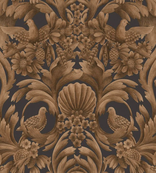 Gibbons Carving Wallpaper - Metallic Bronze on Charcoal - 118/9018 - Cole & Son - Premier Wallcovering