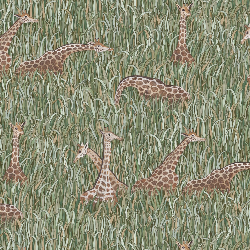 Giraffes Wallpaper - Green - Josephine Munsey - JMW-104901 - Premier Wallcovering