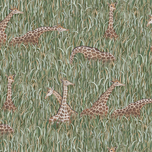 Giraffes Wallpaper - Green - Josephine Munsey - JMW-104901 - Premier Wallcovering