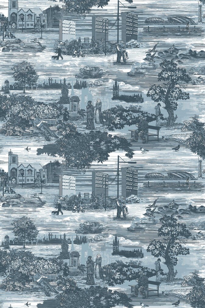 Glasgow Toile Fabric - Blue - Timorous Beasties - GTOIL/LU/02/BL - Premier Wallcovering