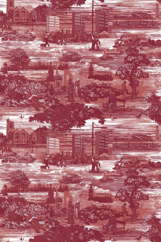 Glasgow Toile Fabric - Red - Timorous Beasties - GTOIL/LU/01/RD - Premier Wallcovering