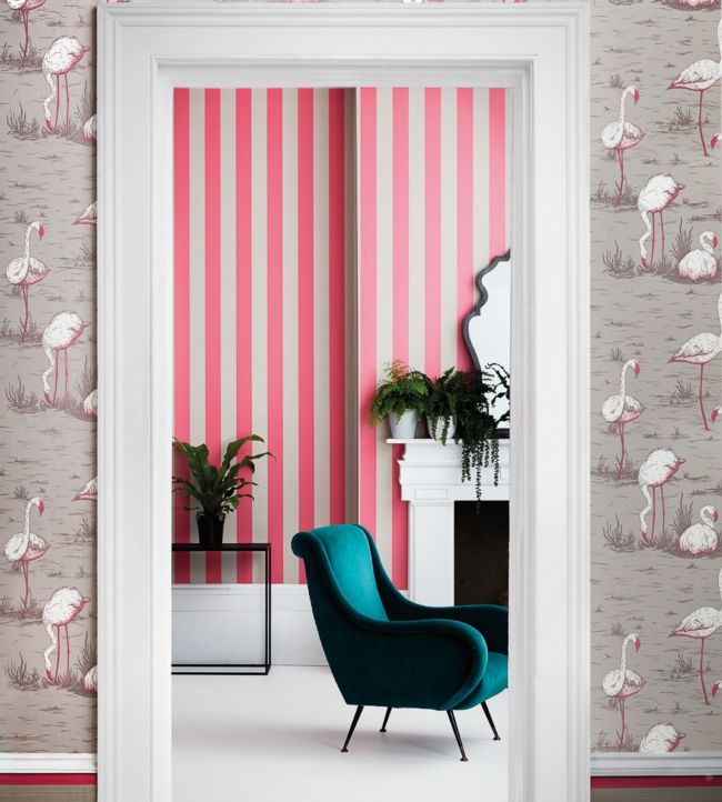Glastonbury Stripe Wallpaper - Fuchsia & Linen - 110/6031 - Cole & Son - Premier Wallcovering