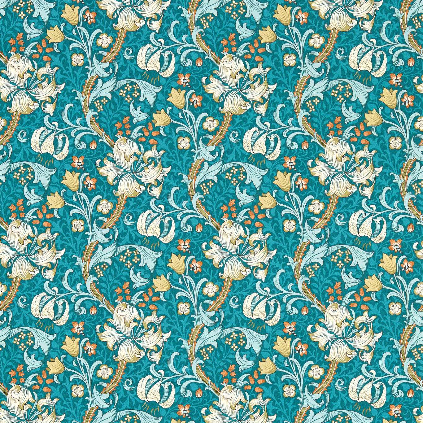 Golden Lily Wallpaper - Teal - Clarke & Clarke - W0174/03 - Premier Wallcovering