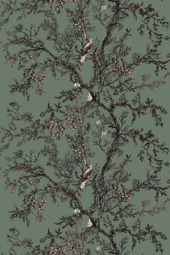 Golden Oriole Superwide Wallpaper - Grey Sage - Timorous Beasties - SWP/GOR/05 - Premier Wallcovering