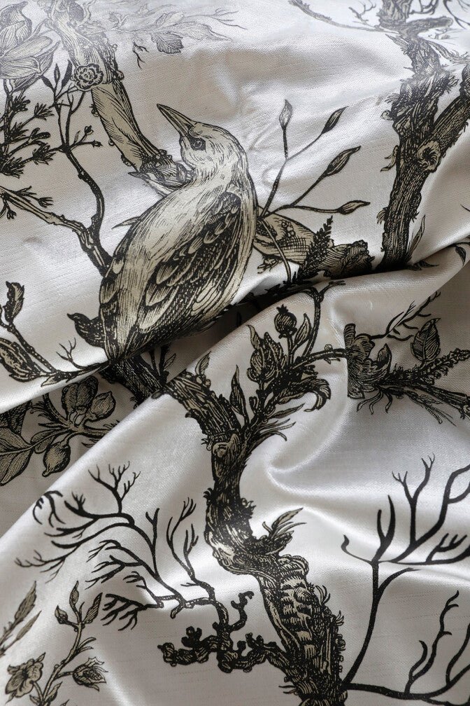 Golden Oriole Velvet Fabric - Black & Gold on Beige - Timorous Beasties - GOR/40906/01 - Premier Wallcovering