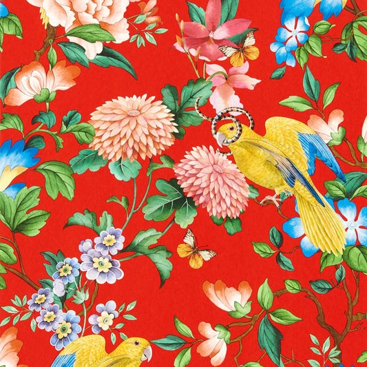 Golden Parrot Wallpaper - Coral - Clarke & Clarke - W0130/01 - Premier Wallcovering