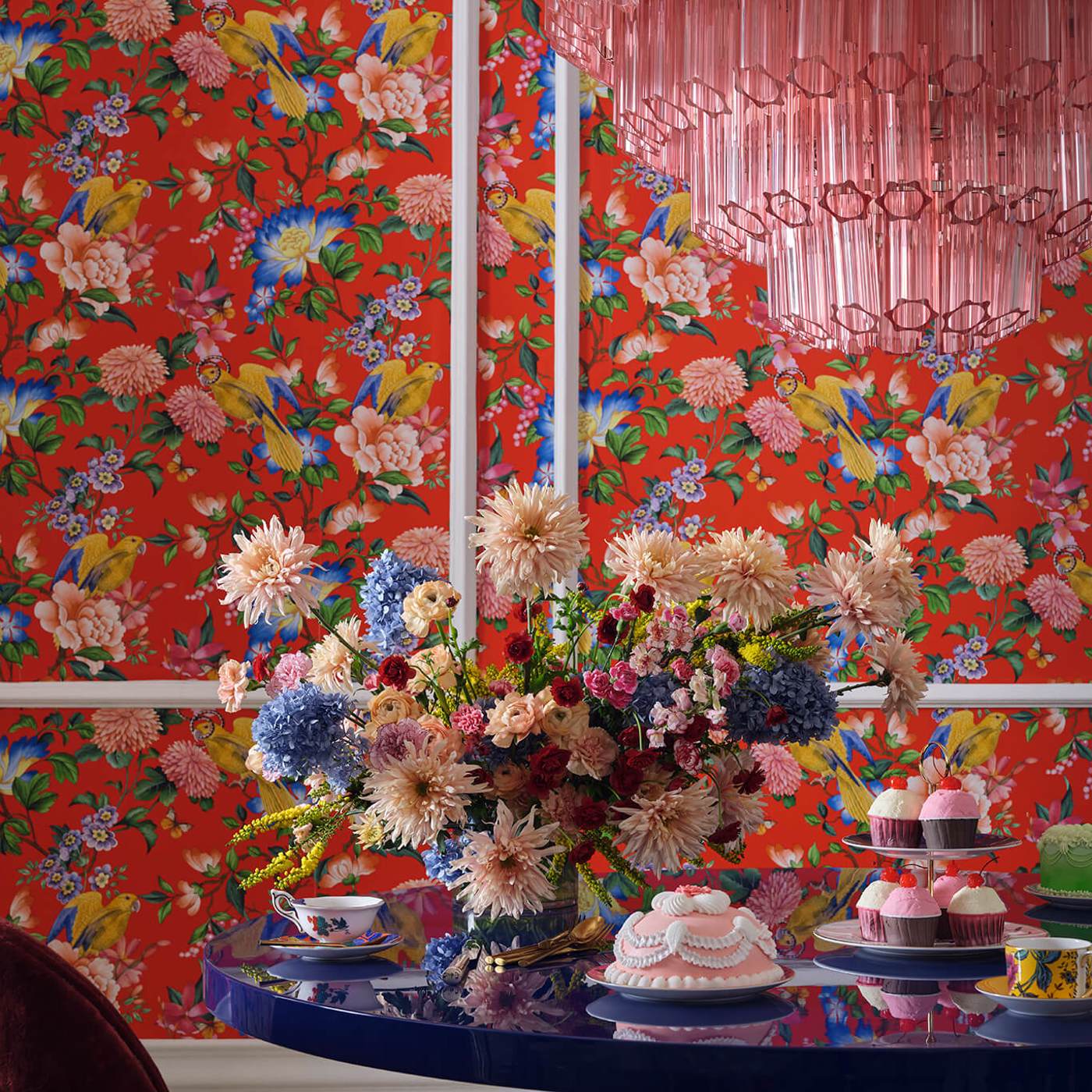 Golden Parrot Wallpaper - Coral - Clarke & Clarke - W0130/01 - Premier Wallcovering