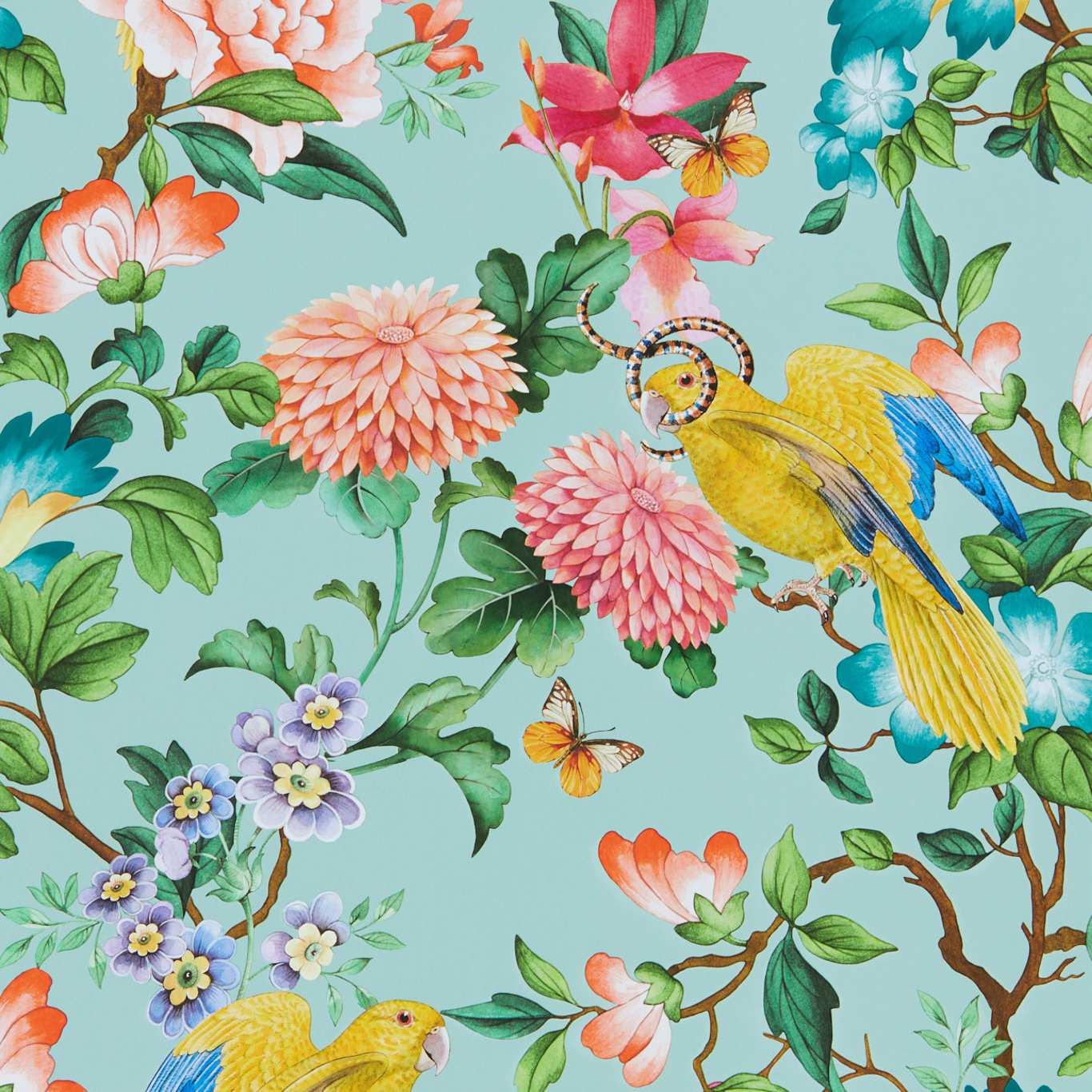 Golden Parrot Wallpaper - Mineral - Clarke & Clarke - W0130/03 - Premier Wallcovering