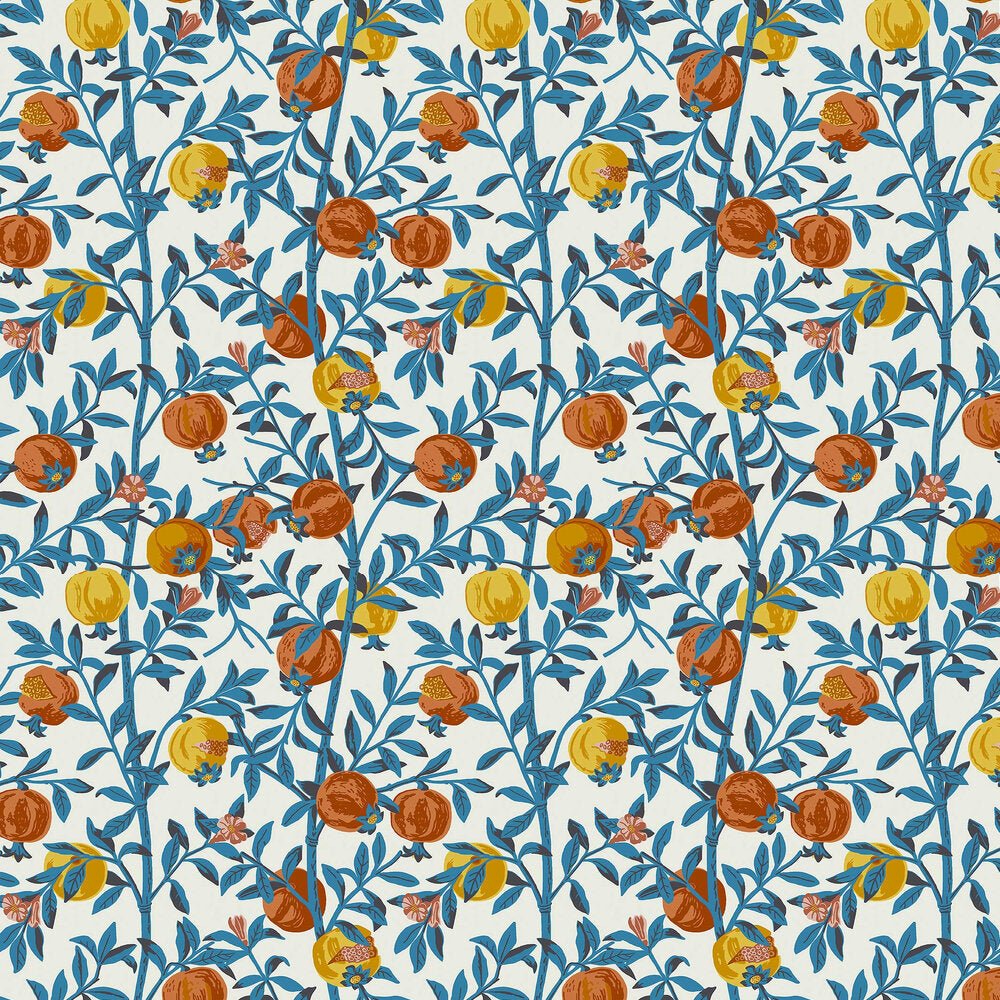 Granatapple Wallpaper - Blue / Orange - Boråstapeter - 1960 - Premier Wallcovering