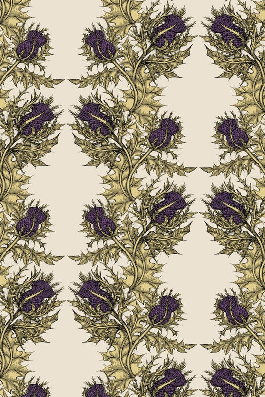 Grand Thistle Wallpaper - Gold & Purple on Cream - Timorous Beasties - EX/GRN/4004/WNW - Premier Wallcovering
