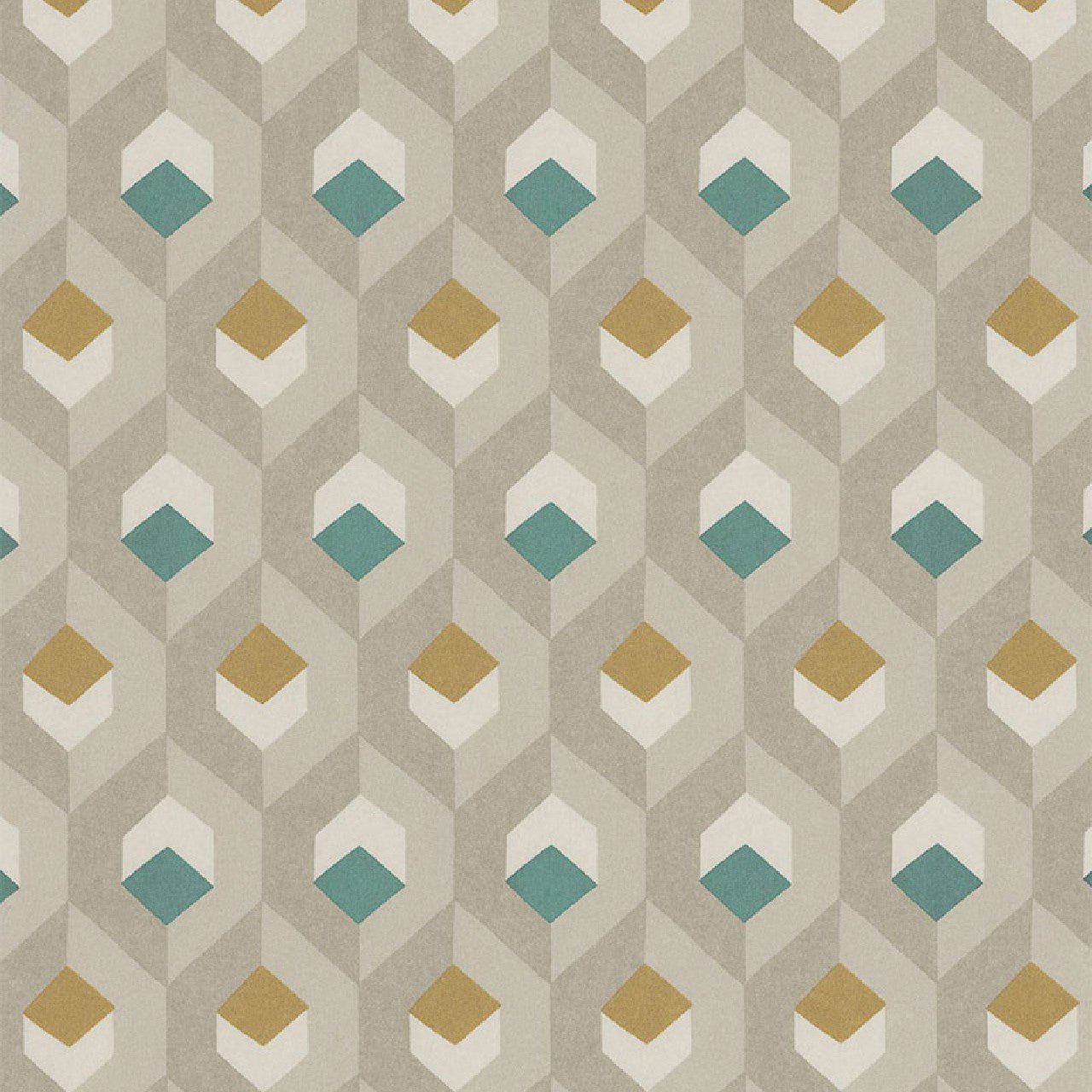 Hexacube Helsinki Wallpaper - Beige/vert - Casadeco - 82057407 - Premier Wallcovering