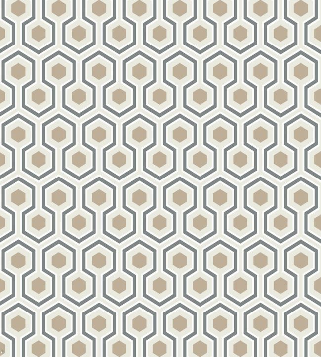 Hicks' Hexagon Wallpaper - Charcoal & Metallic Gilver on Stone - 95/3016 - Cole & Son - Premier Wallcovering