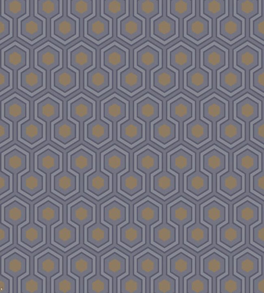 Hicks' Hexagon Wallpaper - Soot & Metallic Bronze on Slate Grey - 95/3015 - Cole & Son - Premier Wallcovering