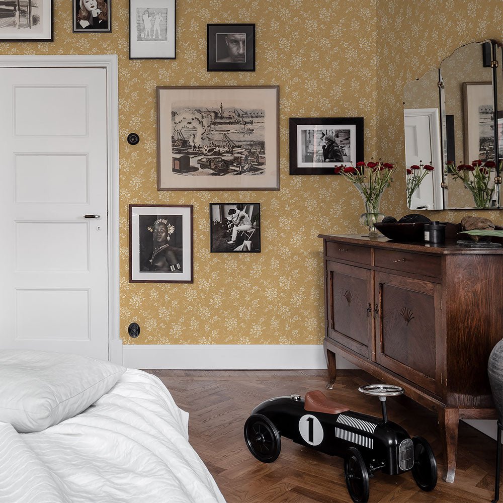 Hip Rose Wallpaper - Yellow - Boråstapeter - 1178 - Premier Wallcovering