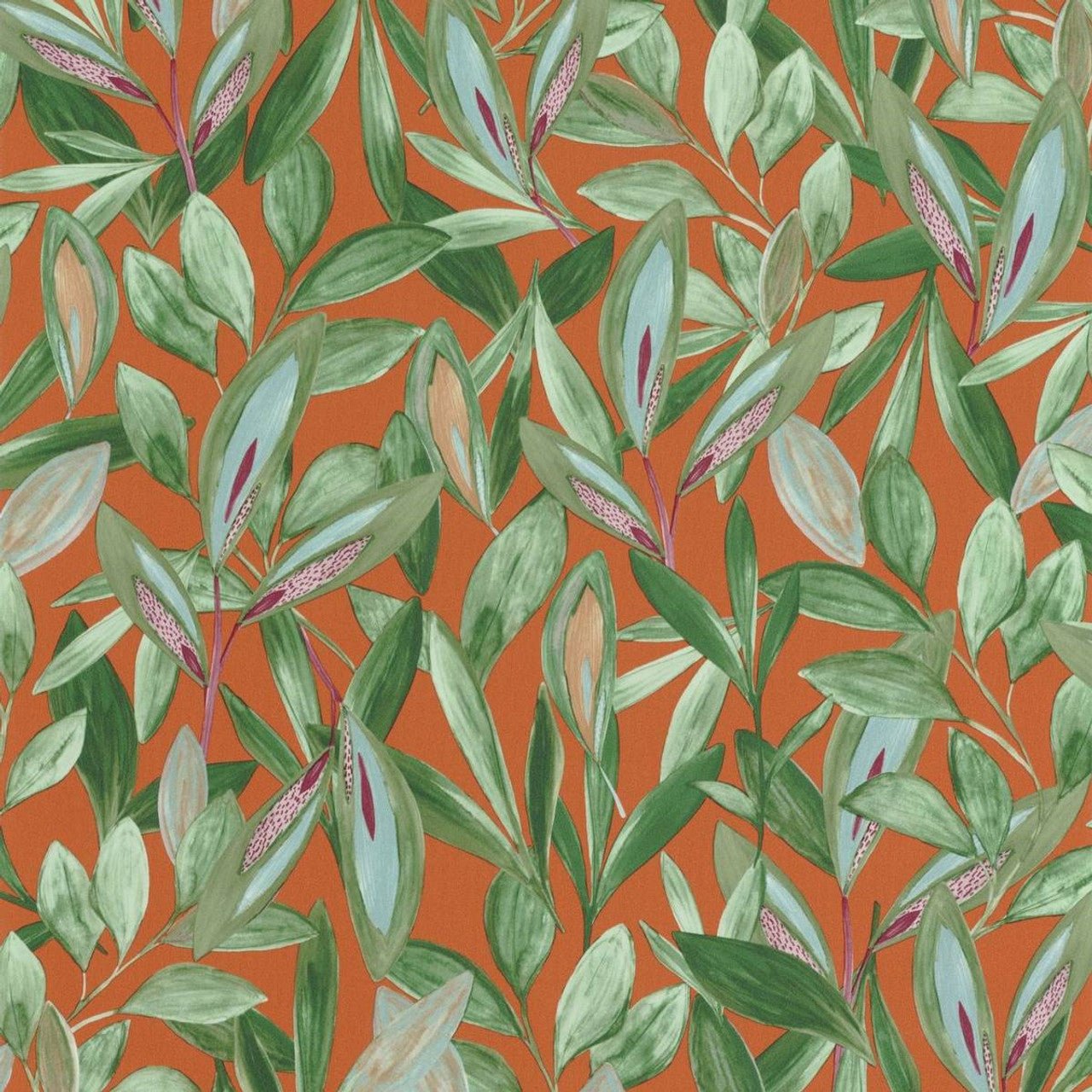 Hojas Nicaragua Wallpaper - Vert And Orange - Casadeco - 85973313 - Premier Wallcovering