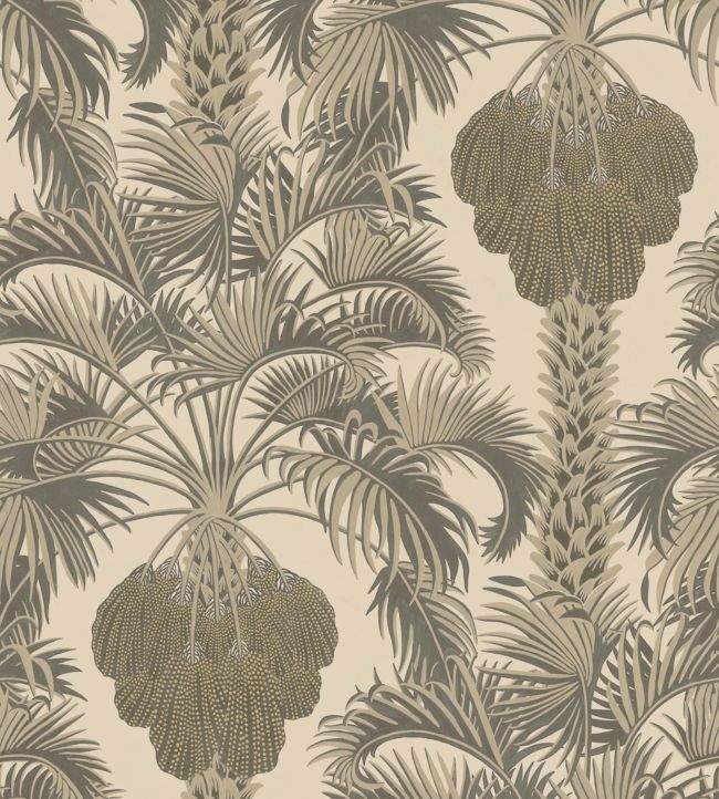 Hollywood Palm Wallpaper - Metallic Silver & Charcoal on Parchment - 113/1003 - Cole & Son - Premier Wallcovering