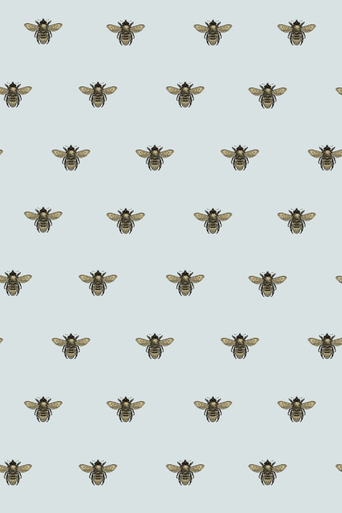Honey Bee Wallpaper - Black & Gold on Legbar Blue - Timorous Beasties - TB/HYB/6006/02 - Premier Wallcovering