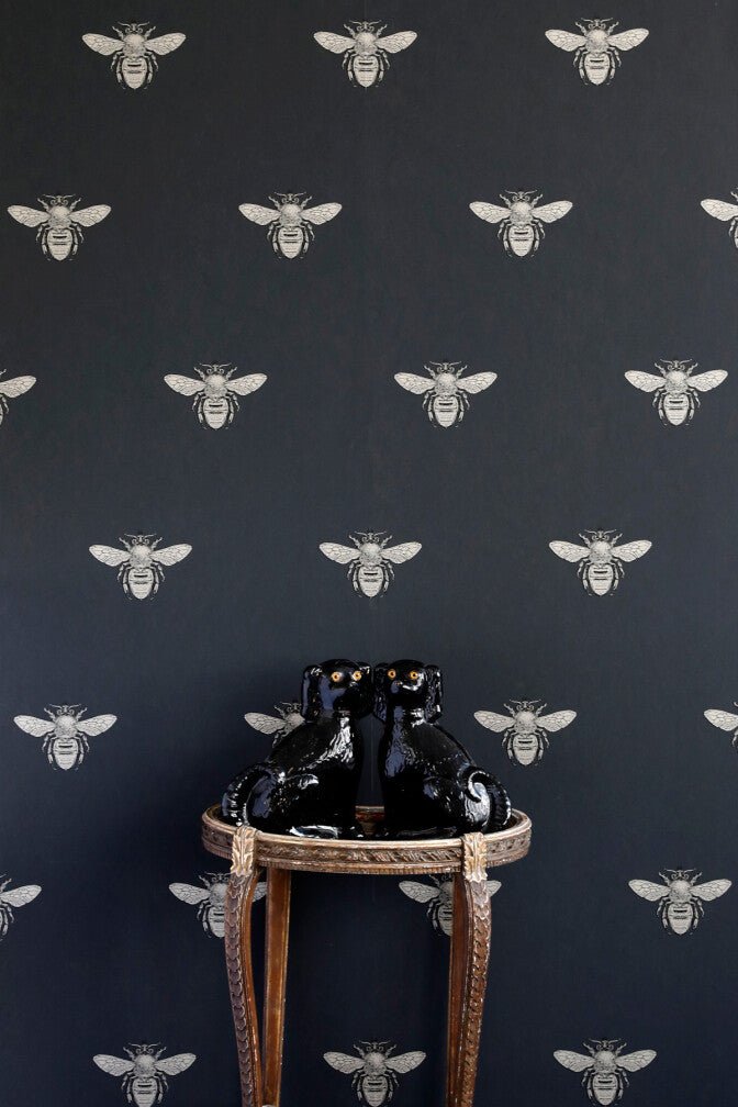 Honey Bee Wallpaper - Black & Gold on Swift Black - Timorous Beasties - TB/HYB/6008/04 - Premier Wallcovering