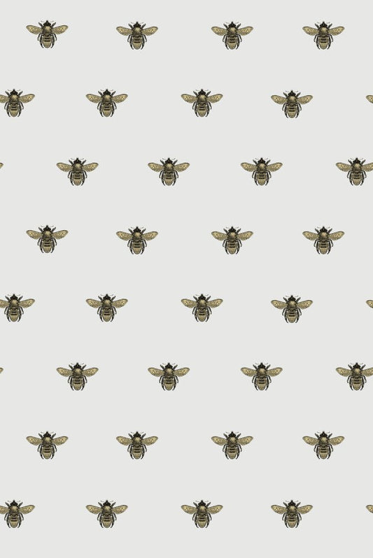 Honey Bee Wallpaper - Black & Gold on Powder Grey - Timorous Beasties - TB/HYB/6005/01 - Premier Wallcovering