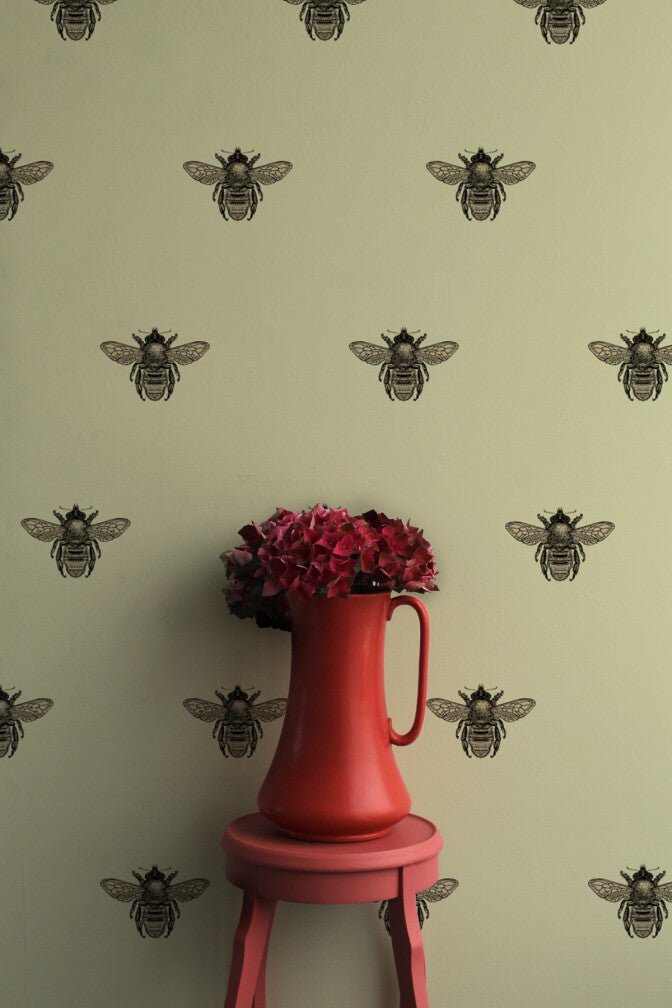 Honey Bee Wallpaper - Black & Gold on Primrose - Timorous Beasties - TB/HYB/6007/03 - Premier Wallcovering