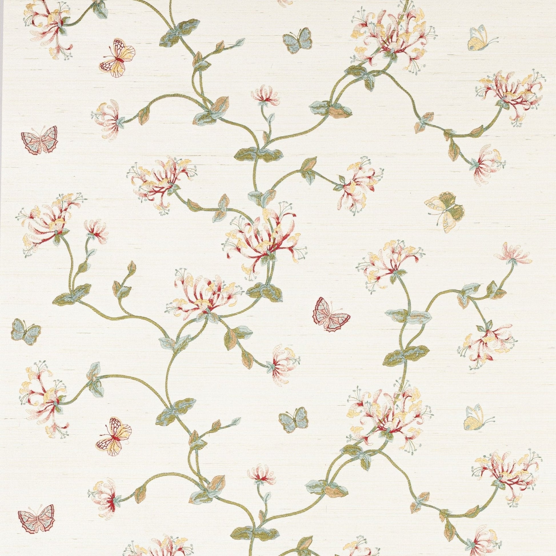 Honeysuckle Garden Sisal Wallpaper - Pink/Green - Colefax & Fowler - W7032-02