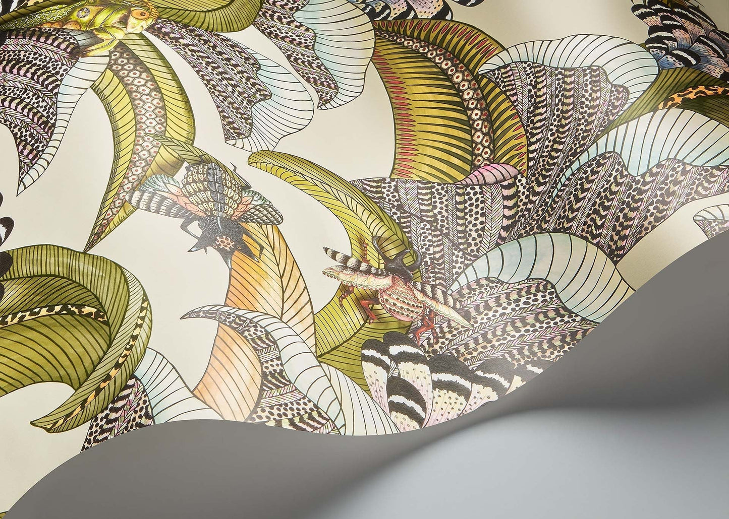 Hoopoe Leaves Wallpaper - Olive, Chartreuse & Fuchsia on Cream - 119/1001 - Cole & Son - Premier Wallcovering