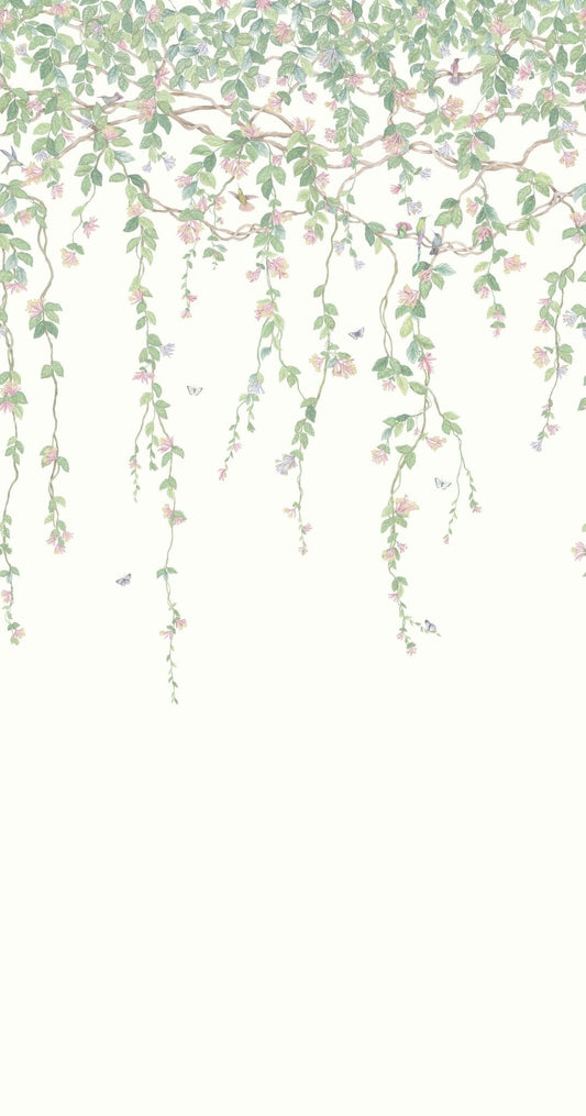 Hummingbirds Flora Wallpaper - Blush, Sage, & Mulberry on Cream - 124/2008 - Cole & Son - Premier Wallcovering