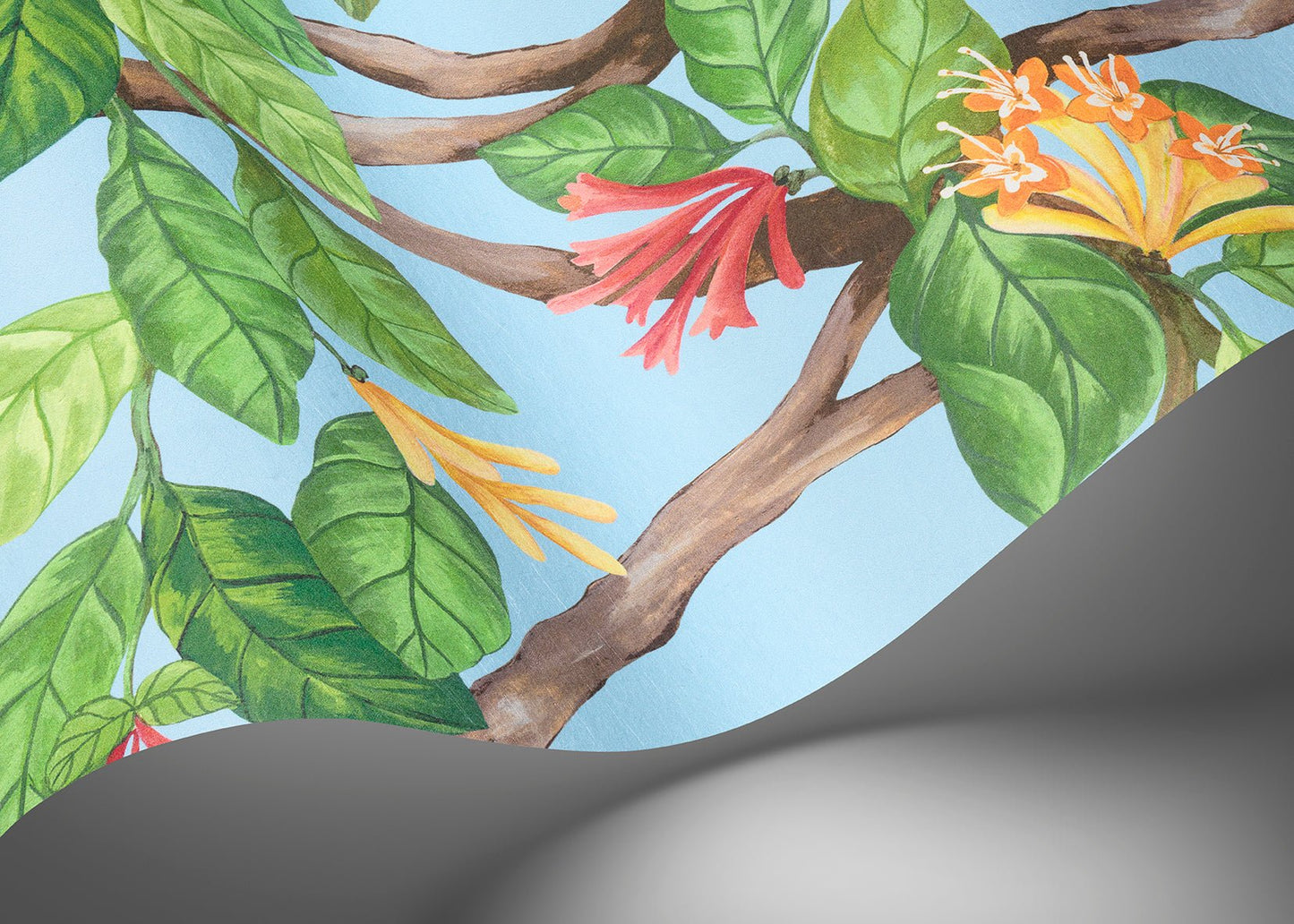 Hummingbirds Flora Wallpaper - Buttercup Yellow on Cornflower Blue - 124/2011 - Cole & Son - Premier Wallcovering