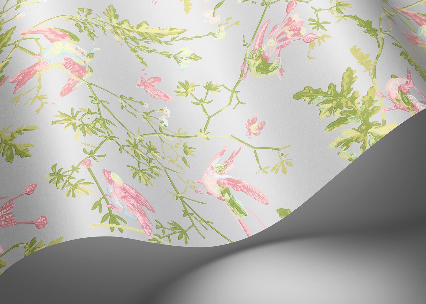 Hummingbirds Wallpaper - Rose & Olive on Grey - 124/1003 - Cole & Son - Premier Wallcovering