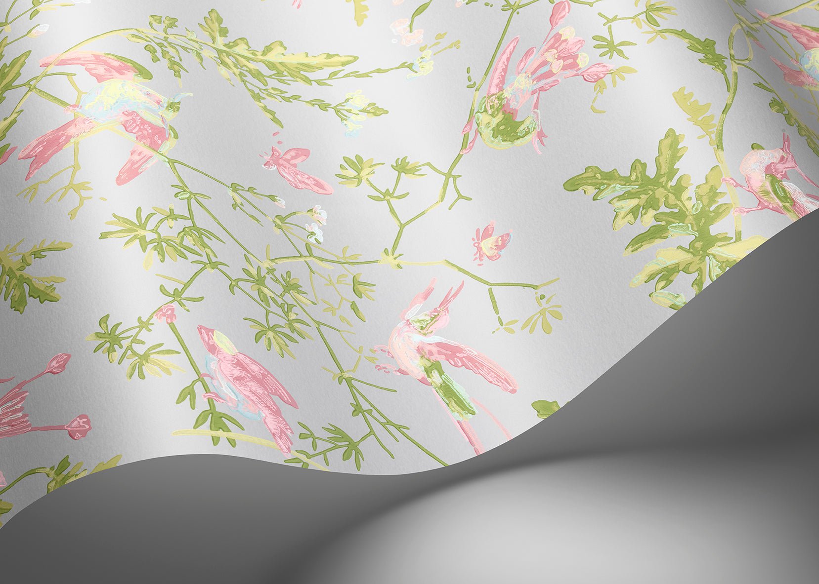 Hummingbirds Wallpaper - Rose & Olive on Grey - 124/1003 - Cole & Son - Premier Wallcovering