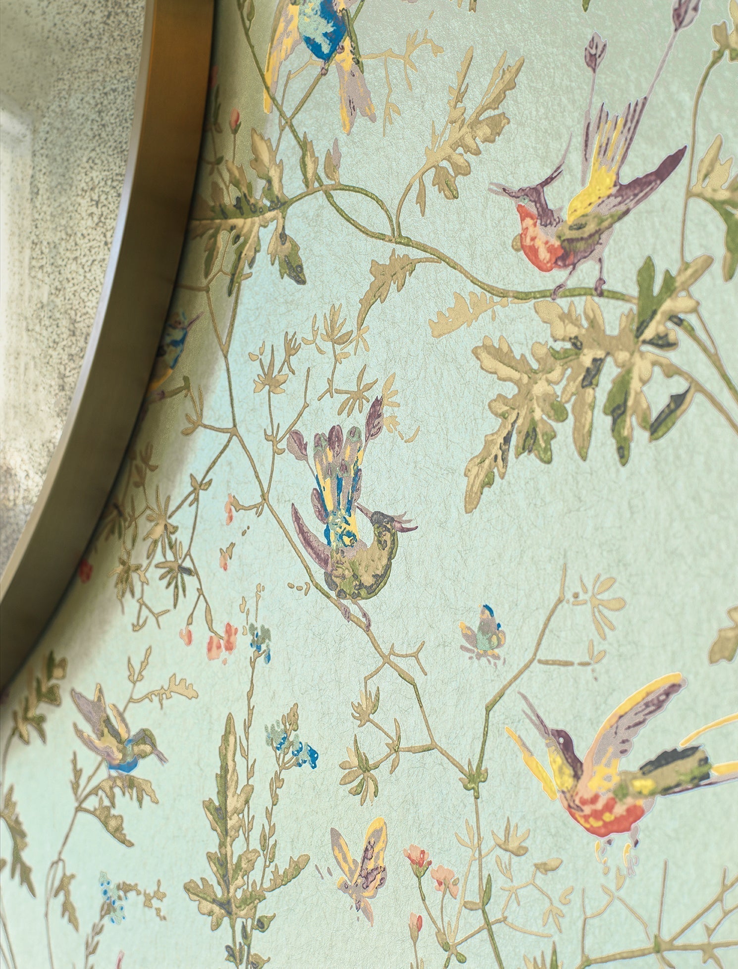 Hummingbirds Wallpaper - Multi, Old Olive on Duck Egg Mica - 124/1007 - Cole & Son - Premier Wallcovering