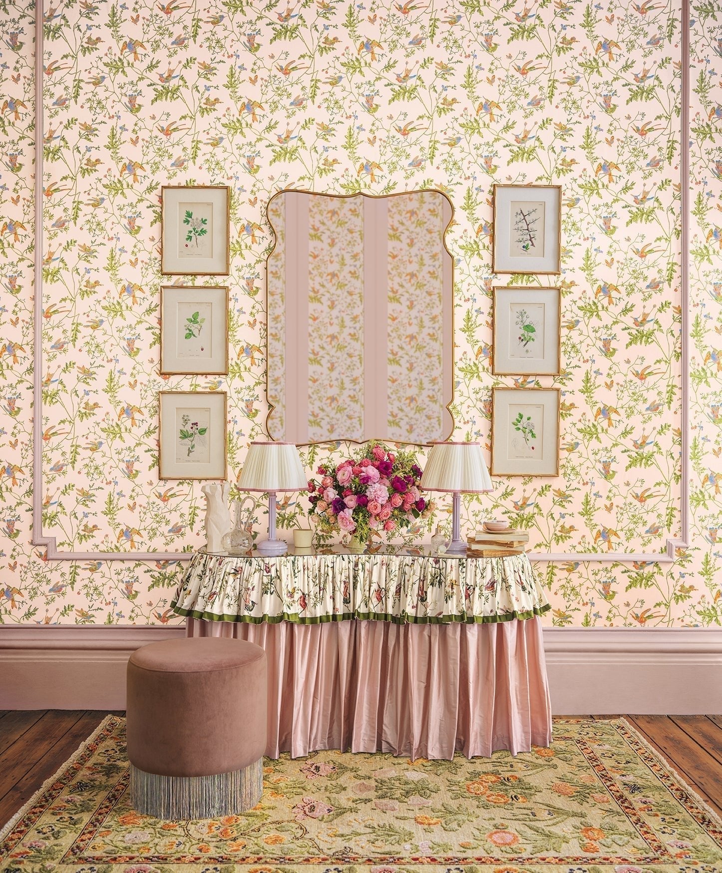 Hummingbirds Wallpaper - Tangerine & Olive on Blush - 124/1002 - Cole & Son - Premier Wallcovering