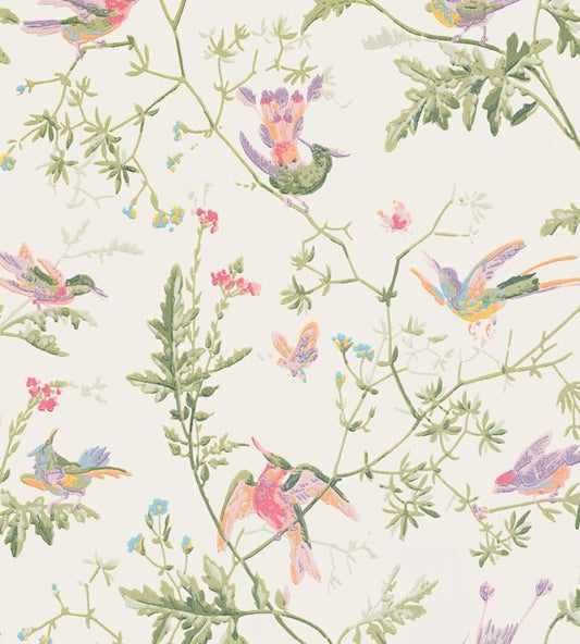 Hummingbirds Wallpaper - Soft Multi, Olive Green on White - 100/14067 - Cole & Son - Premier Wallcovering