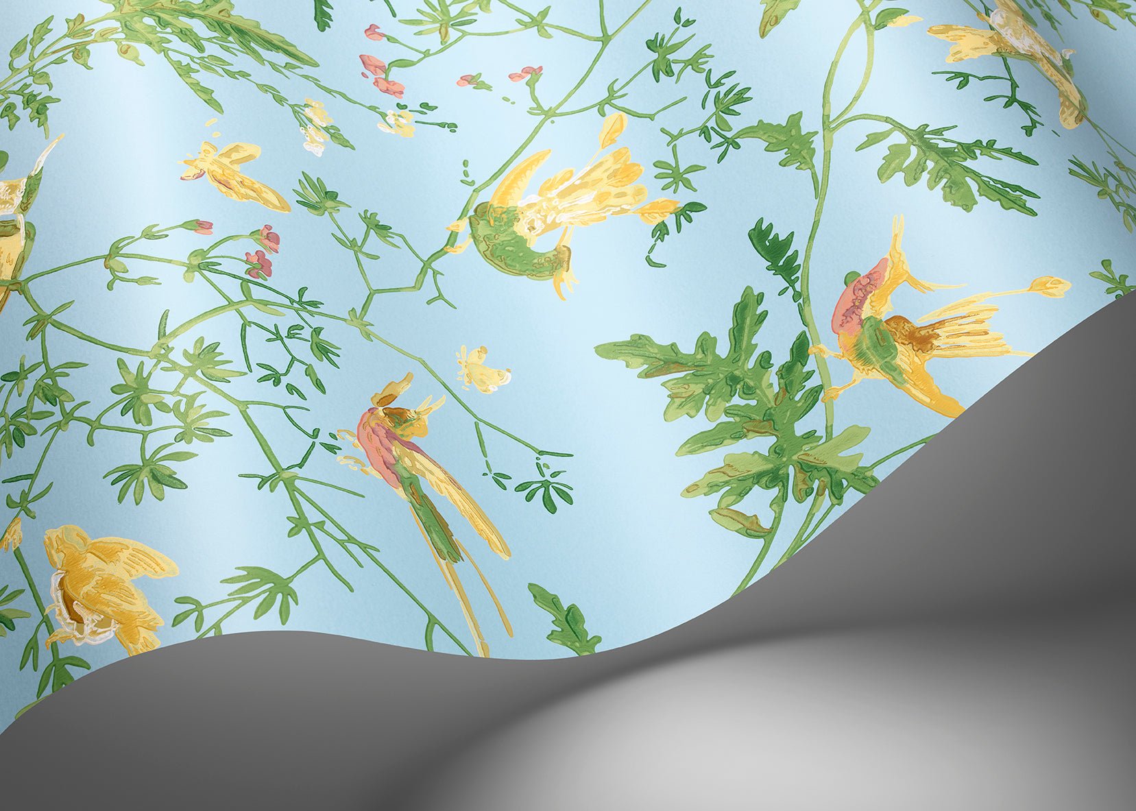 Hummingbirds Wallpaper - Buttercup Yellow on Cornflower Blue - 124/1004 - Cole & Son - Premier Wallcovering