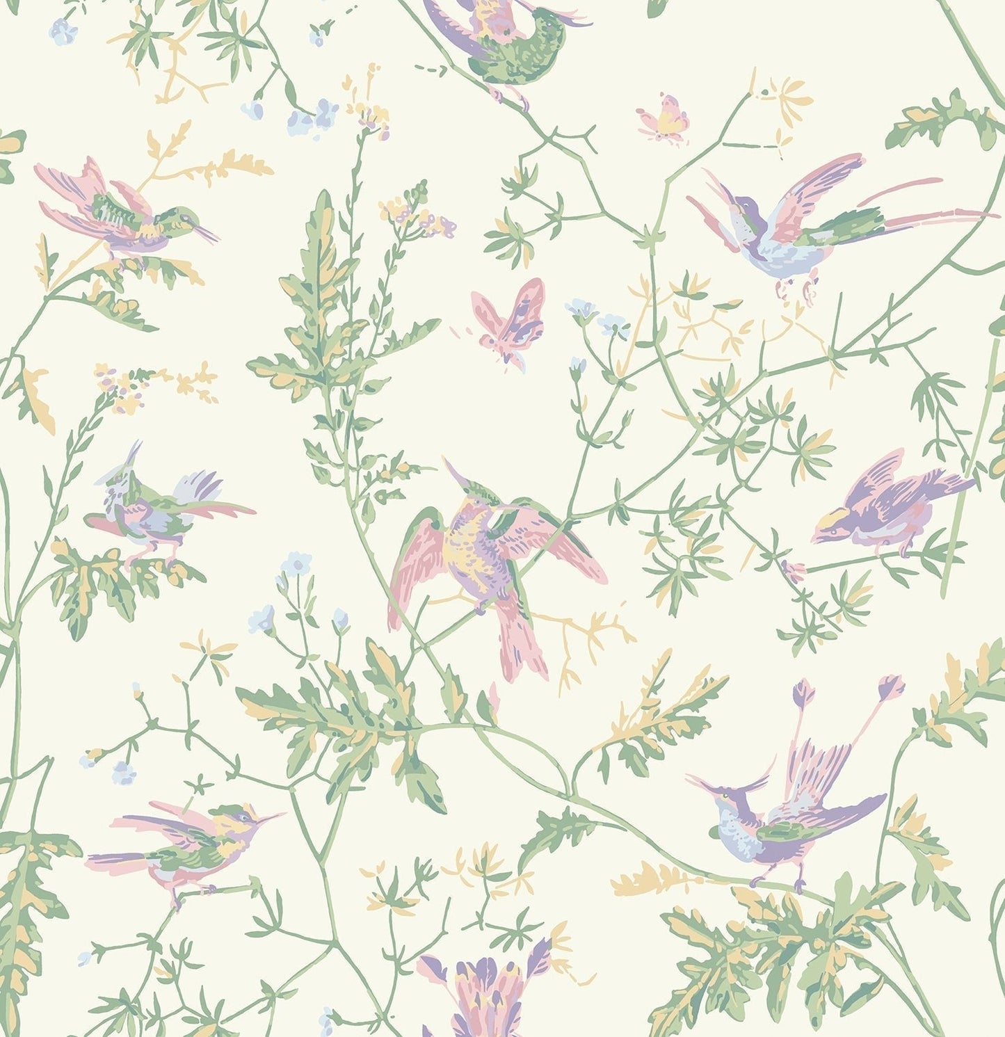 Hummingbirds Wallpaper - Blush, Sage, & Mulberry on Cream - 124/1001 - Cole & Son - Premier Wallcovering