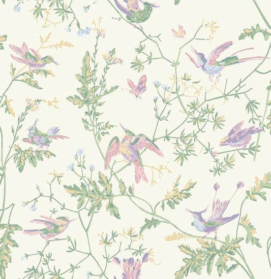 Hummingbirds Wallpaper - Blush, Sage, & Mulberry on Cream - 124/1001 - Cole & Son - Premier Wallcovering
