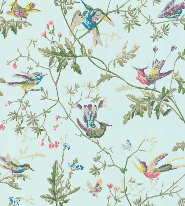 Hummingbirds Wallpaper - Multi, Old Olive on Duck Egg - 100/14069 - Cole & Son - Premier Wallcovering