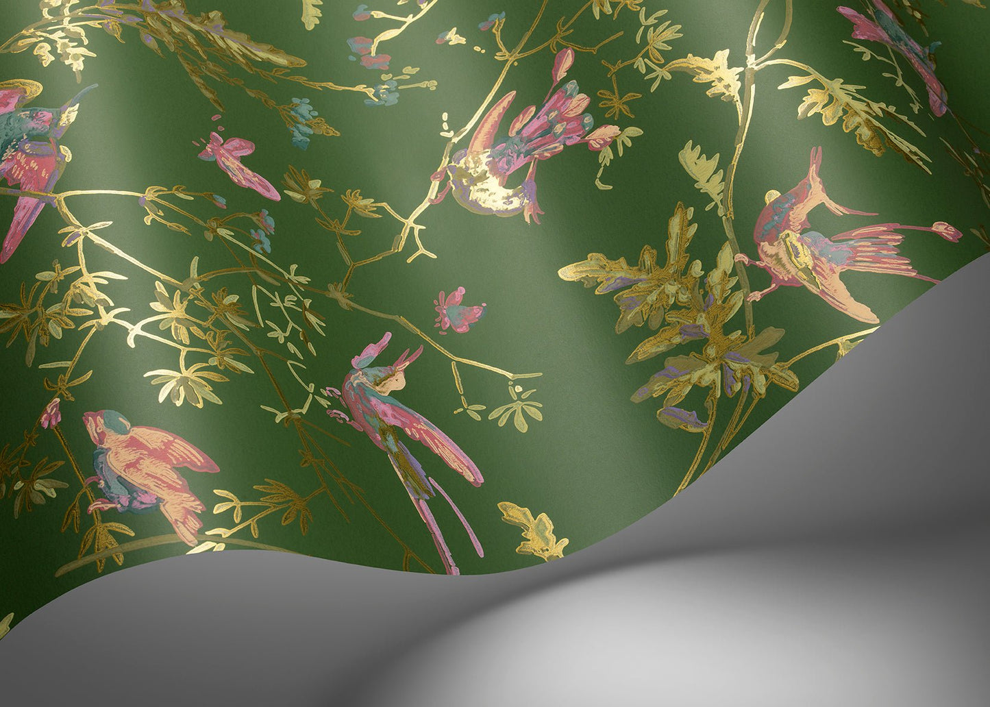 Hummingbirds Wallpaper - Fuchsia on Racing Green - 124/1005 - Cole & Son - Premier Wallcovering