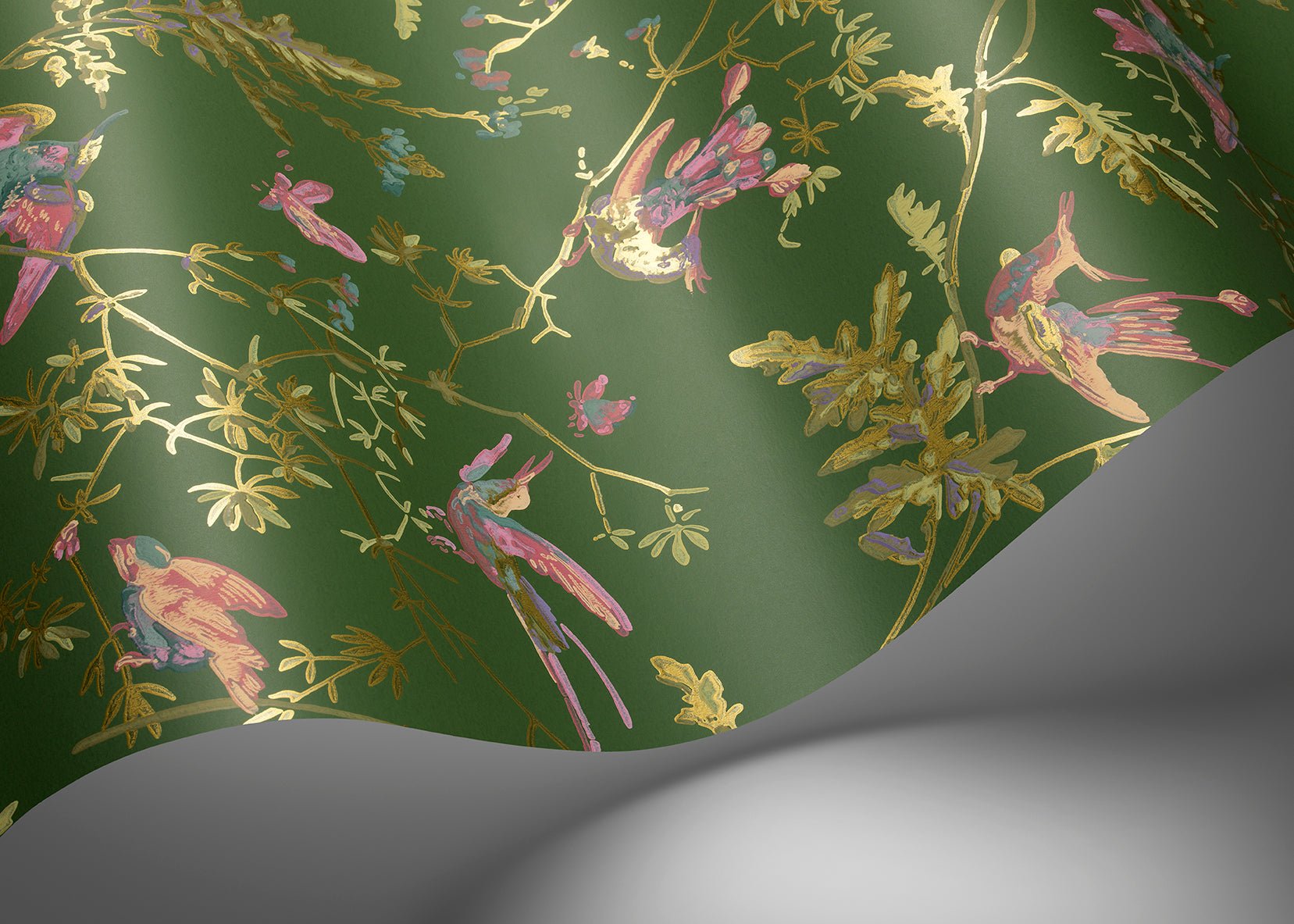 Hummingbirds Wallpaper - Fuchsia on Racing Green - 124/1005 - Cole & Son - Premier Wallcovering