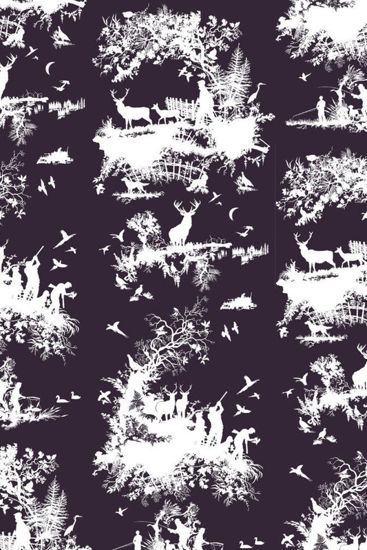 Hunting Toile Wallpaper - White on Peregrine - Timorous Beasties - TB/HTOIL/5004/09 - Premier Wallcovering