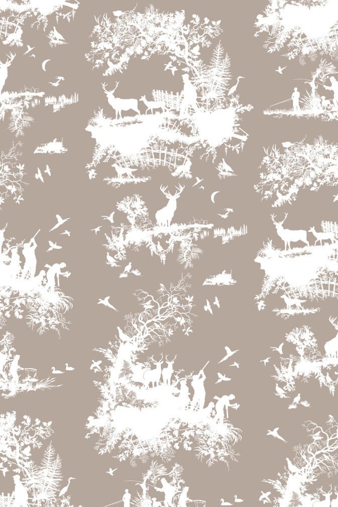 Hunting Toile Wallpaper - White on Stone - Timorous Beasties - TB/HTOIL/4008/06 - Premier Wallcovering