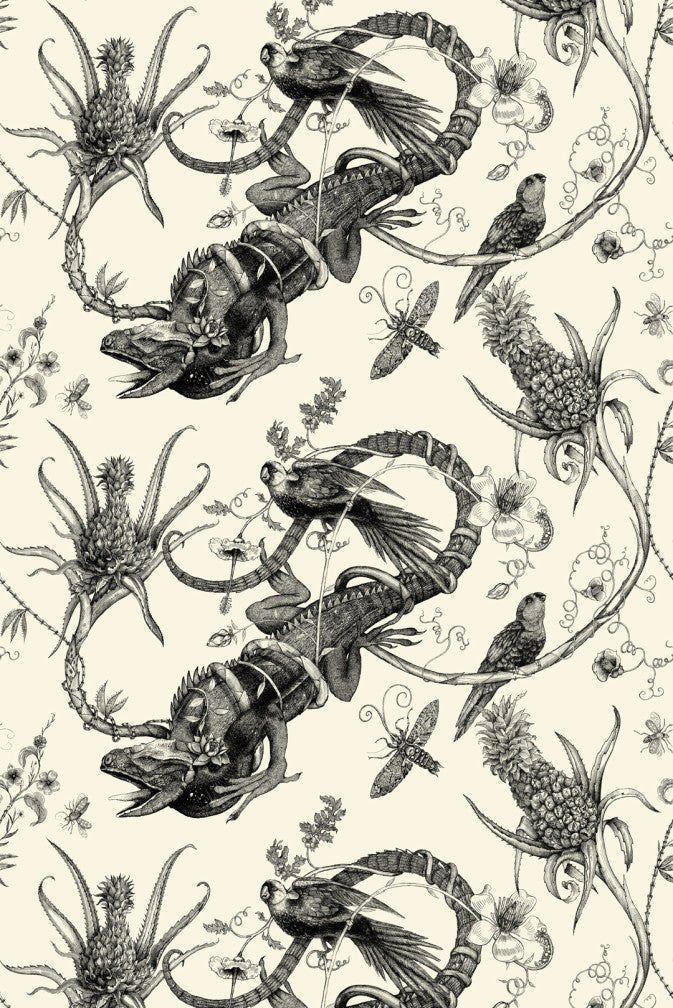Iguana Superwide Wallpaper - Black on Ivory - Timorous Beasties - SWP/IGU/IVY/01 - Premier Wallcovering