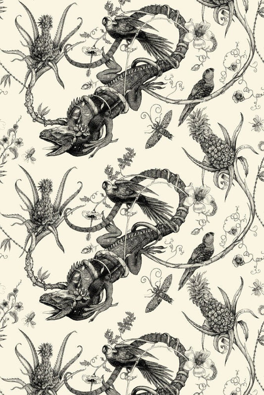 Iguana Superwide Wallpaper - Black on Ivory - Timorous Beasties - SWP/IGU/IVY/01 - Premier Wallcovering
