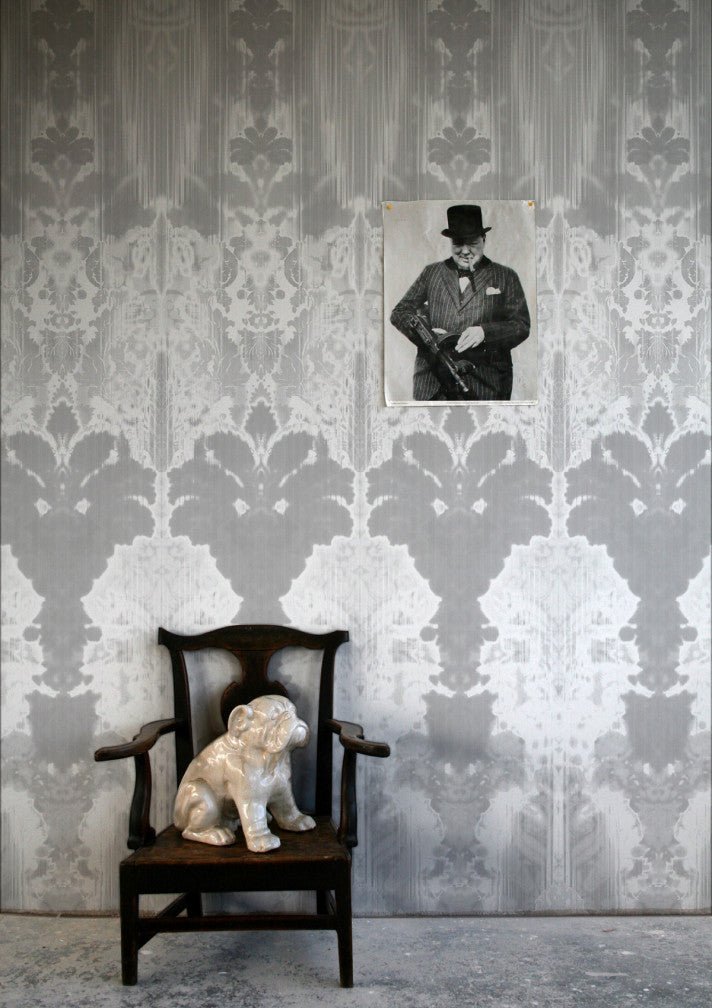 Ikat Damask Wallpaper Panels - Grey - Timorous Beasties - ROR/IKAT/MICA/01 - Premier Wallcovering