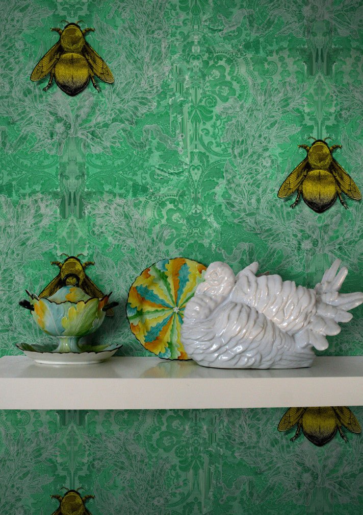 Imperial Apiary Wallpaper - Green - Timorous Beasties - TB/IMA/MICA/03 - Premier Wallcovering